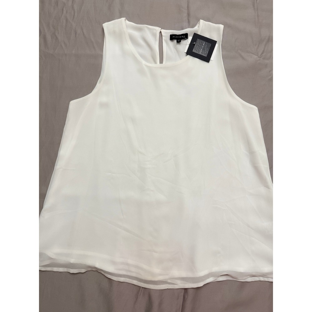Pleione Women Ivory White Sleeveless Double Layer Chiffon Blouse Keyhole Back S